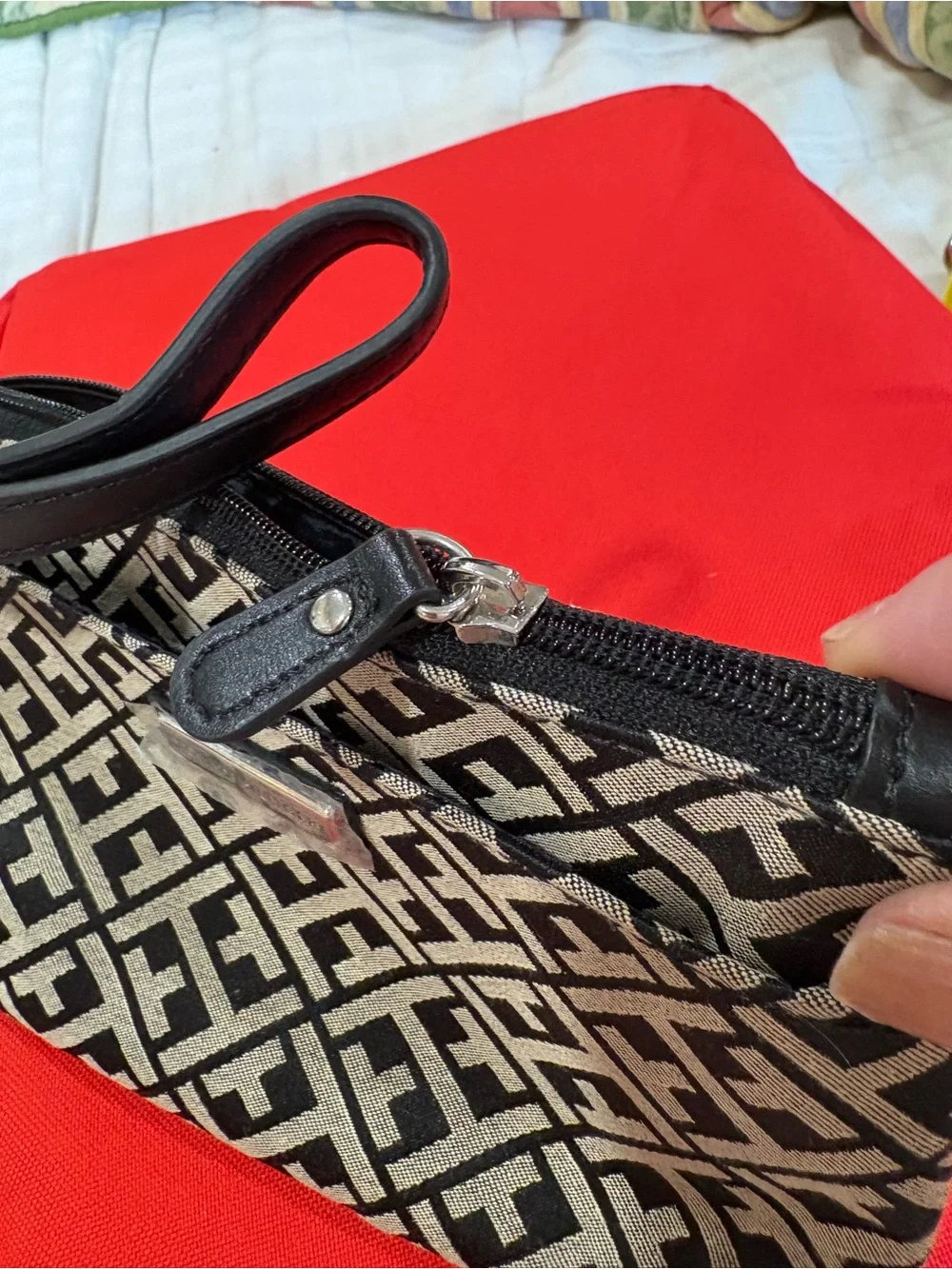 Tommy Hilfiger Black & Cream Geometric Wristlet